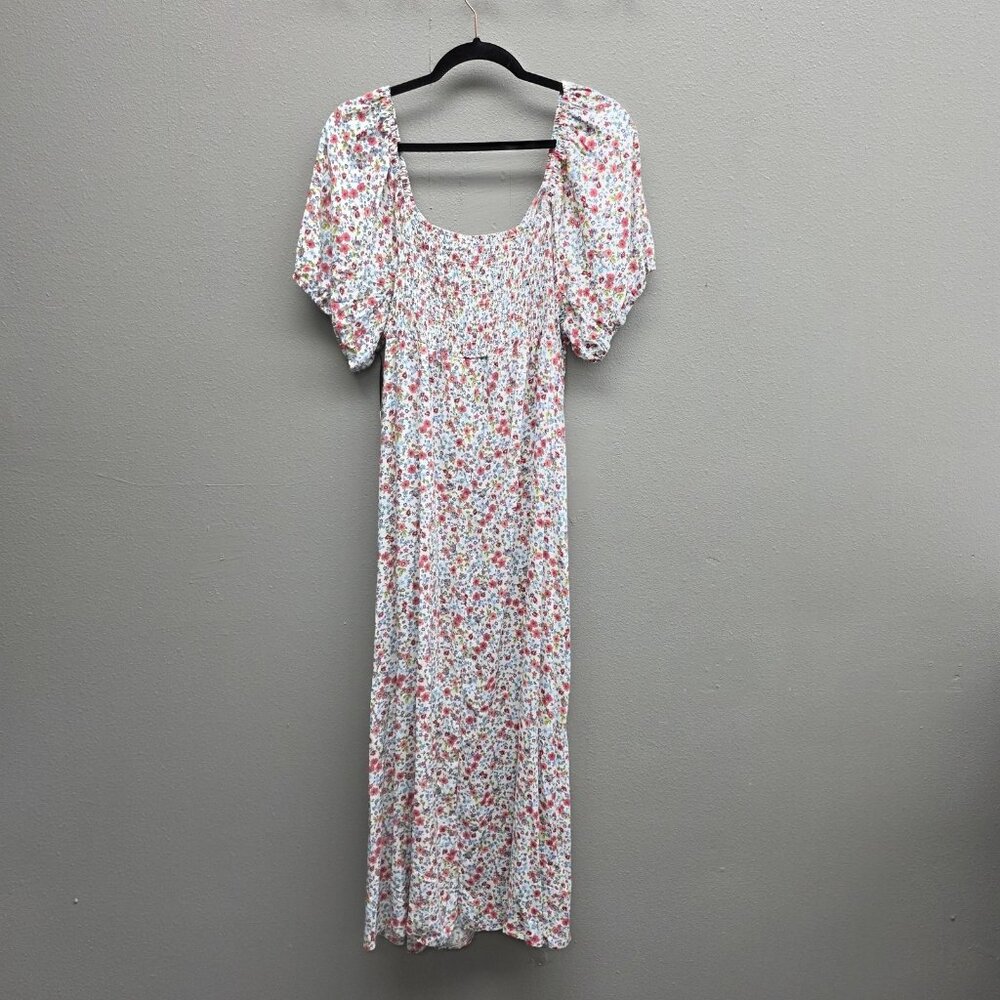 Liberty Love Dress Womens 2XL White Floral Smocked Maxi Puff Sleeve Forever 21 - Picture 4 of 10